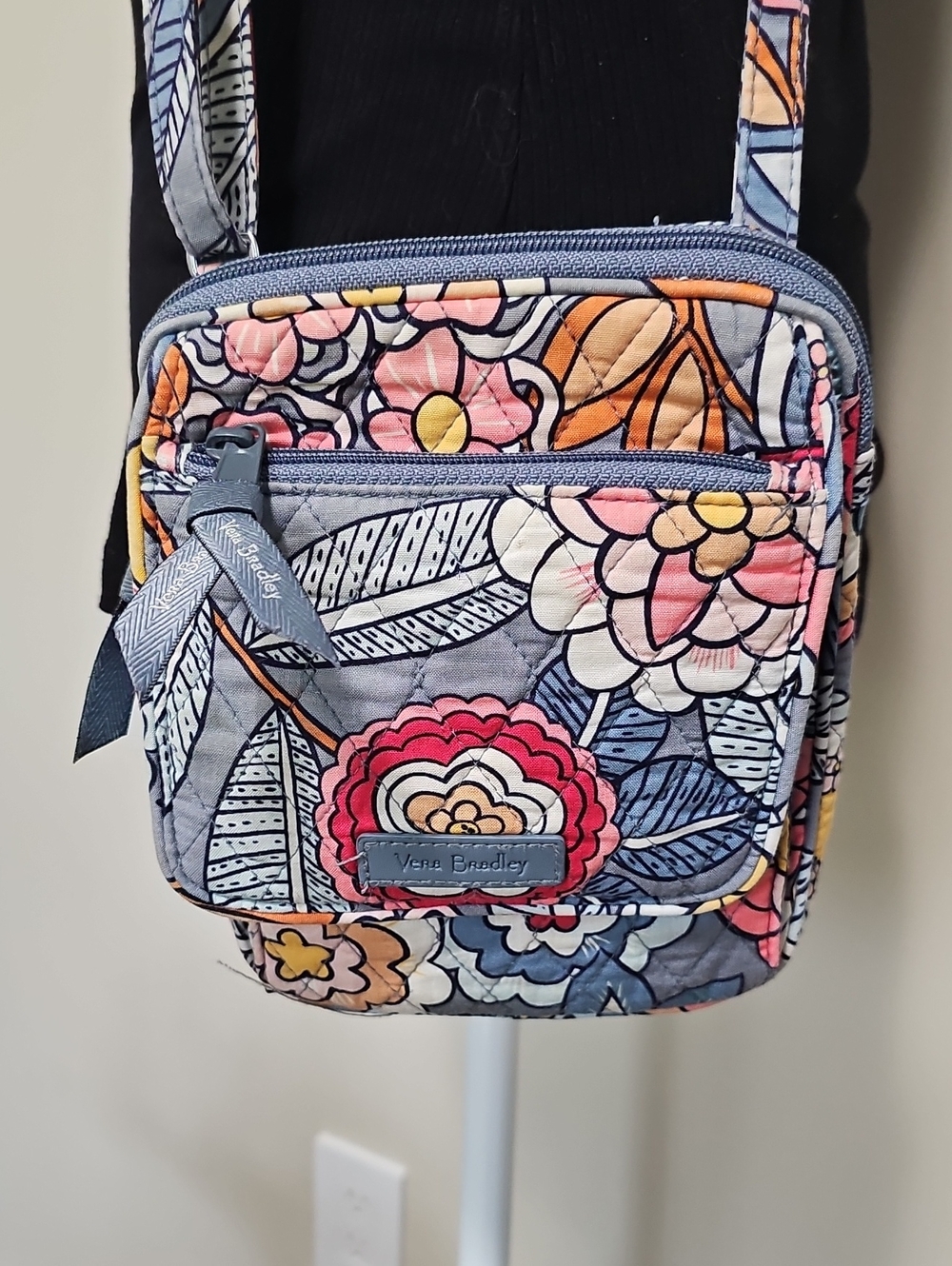Vera Bradley Floral Quilted Crossbody in Gray, Pink, Blue & Orange